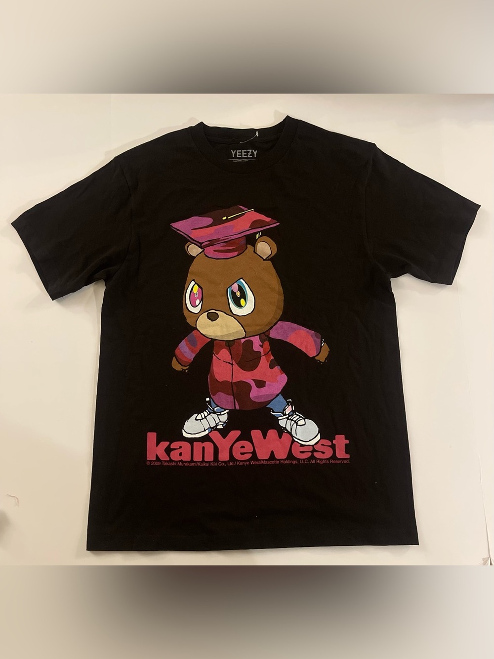 Yeezy Black Graphic Tee with Multicolor Bear